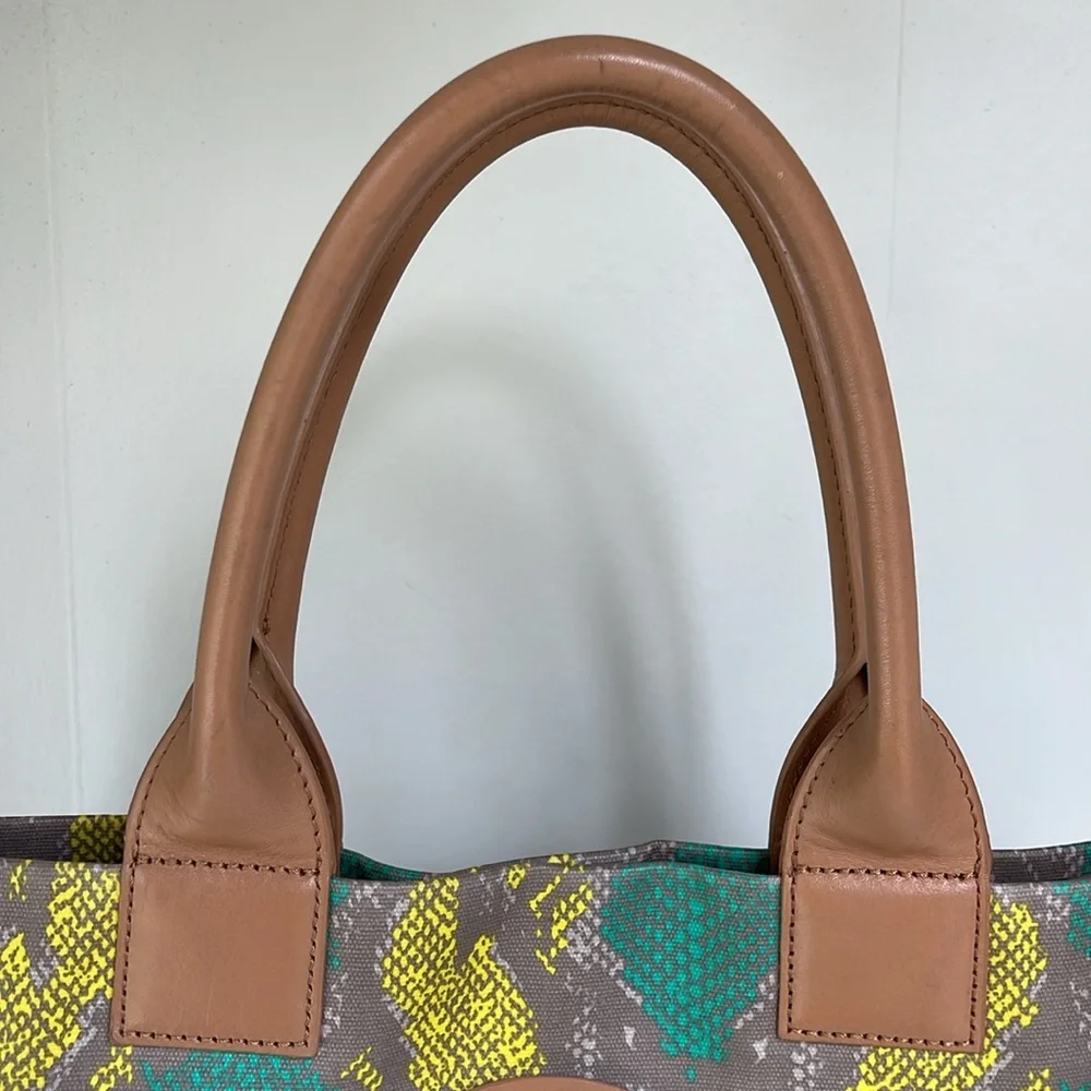 Tory Burch Ella Snake Skin Print Teal/Lime Large Tote